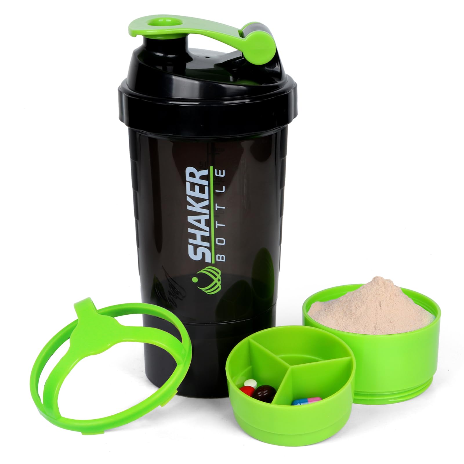 XTK 16OZ Bottle, Shaker Water Bottle with Protein Powder Storage, Mix Ball, Leak Proof for Fitness and Sports Activities, BPA Free