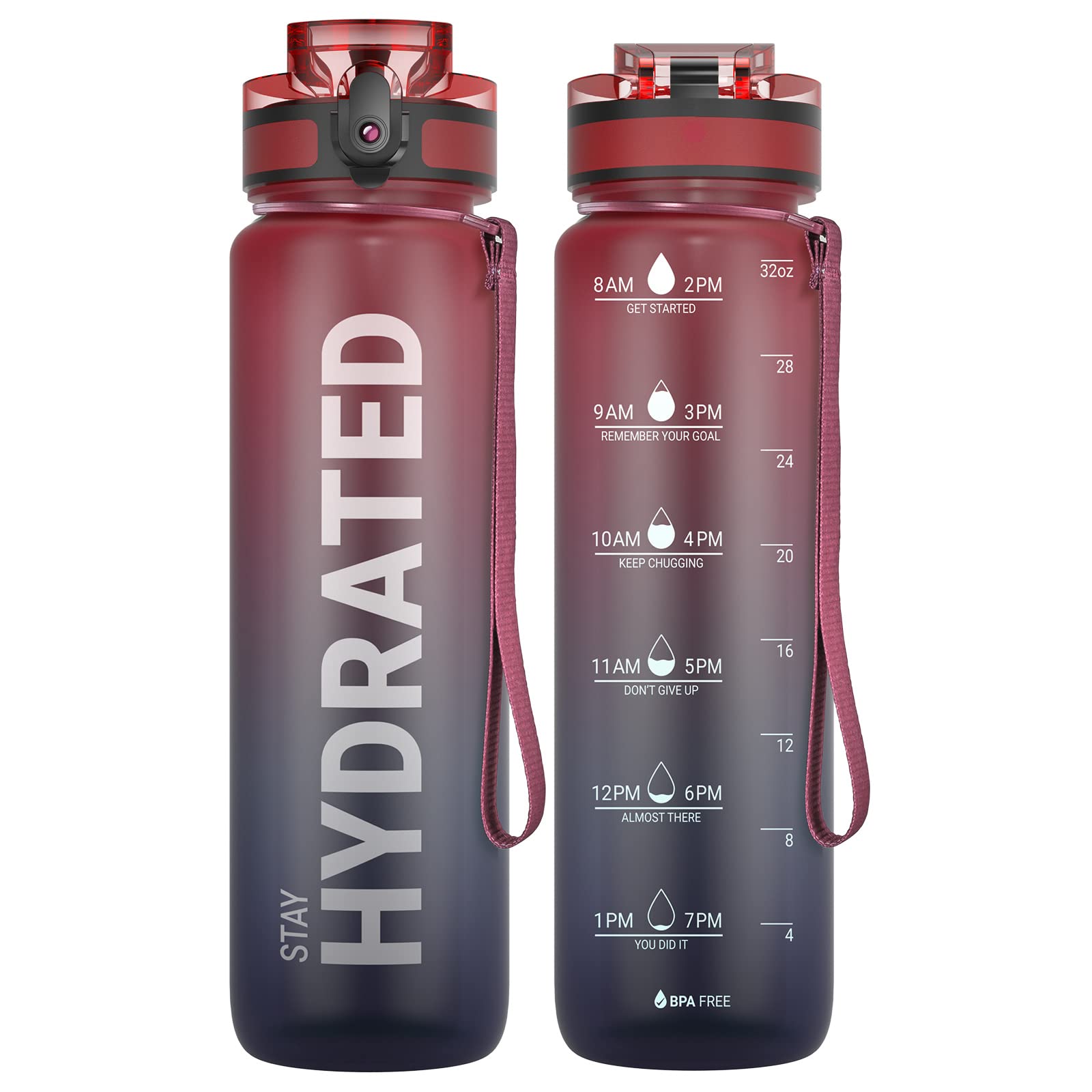 Sahara Sailor Water Bottle 32oz, Durable and Leakproof Water Bottles Motivational with Time Marker, Tritan, BPA Free, Wide Mouth with Easy Clean Brush for Gym, Travel, Home, School, Office (1 Bottle)