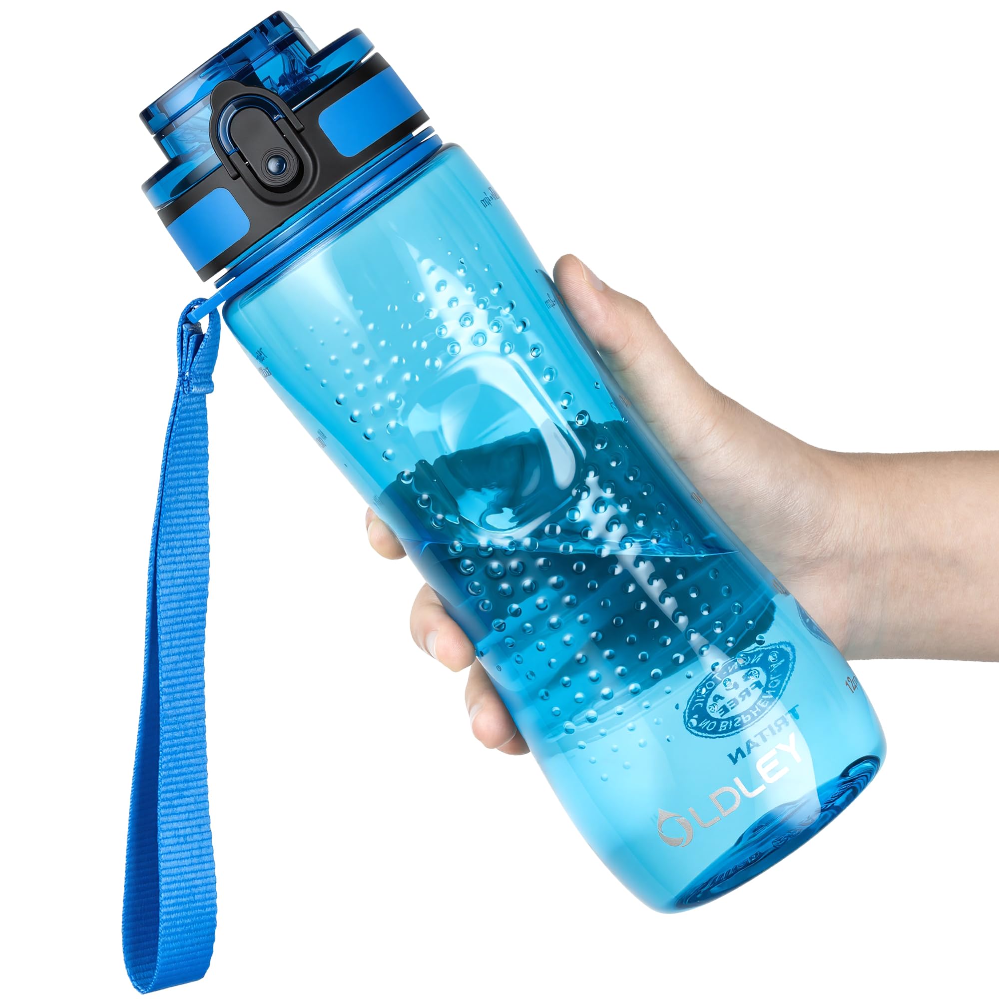 OLDLEY 32 oz Water Bottle, Motivational Water Bottle with Time Marker, Sports Water Bottle With Strap, Leakproof & BPA Free Large Water Bottles for School, Gym, Travel, Outdoor, Tritan, Transparent
