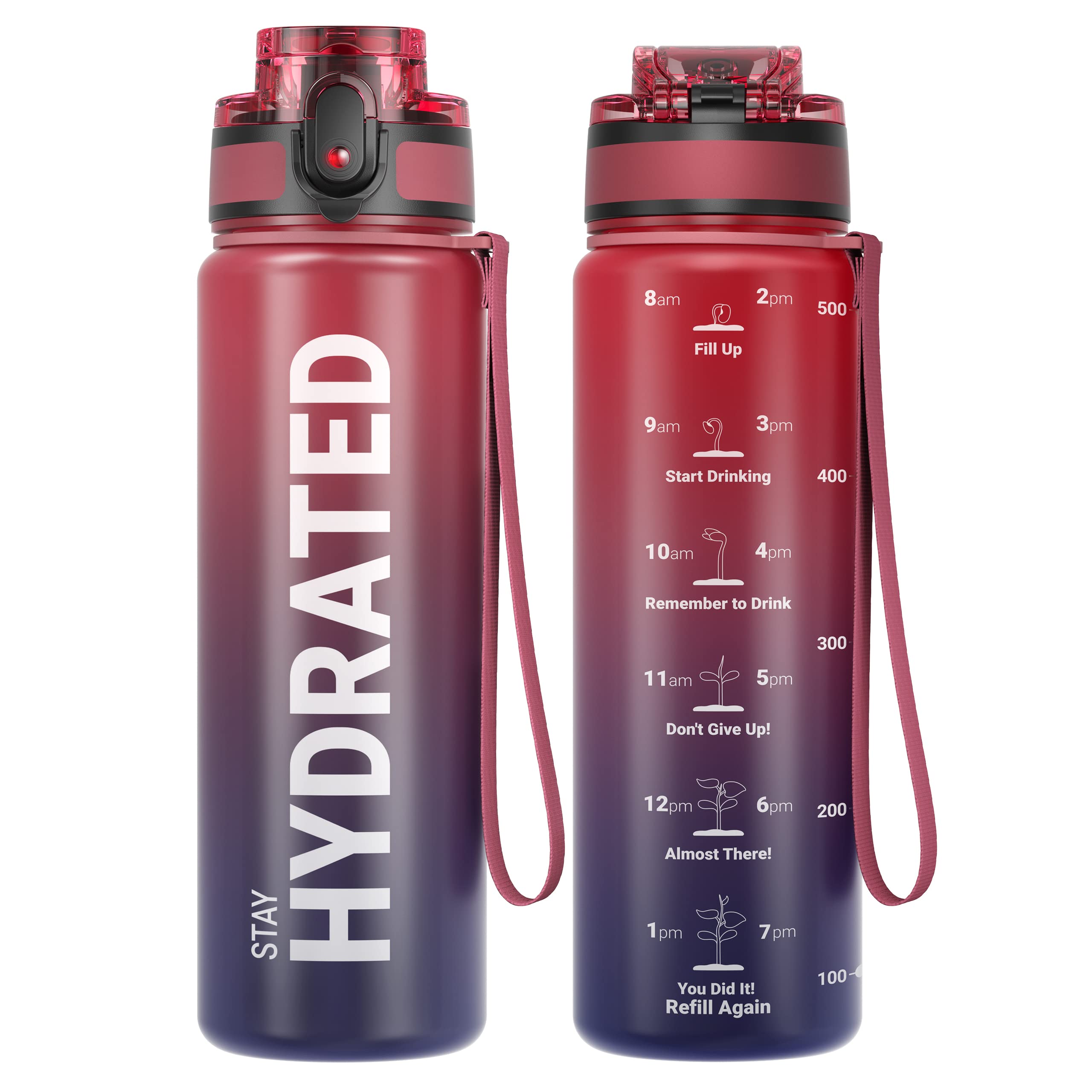 Sahara Sailor Water Bottle 32oz, Durable and Leakproof Water Bottles Motivational with Time Marker, Tritan, BPA Free, Wide Mouth with Easy Clean Brush for Gym, Travel, Home, School, Office (1 Bottle)